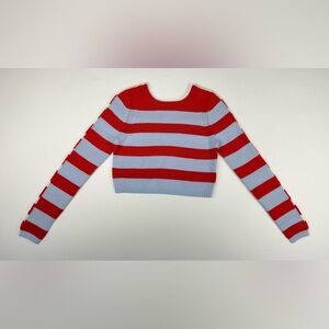 Solid & Striped Cashmere Wool Red White Blue Stripe Cropped Pullover Medium